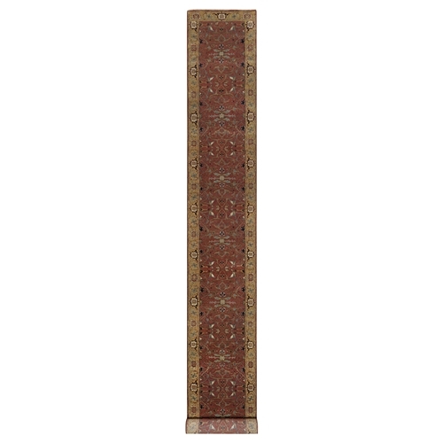 Auburn Red, Antiqued Fine Heriz Re-Creation, All Over Design, Hand Spun New Zealand Wool, Denser Weave, Vegetable Dyes, Hand Knotted, XL Runner, Oriental 