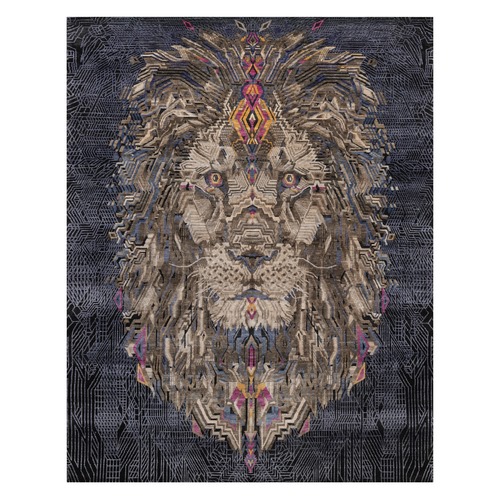 Onyx Black with Brown, The Maharaja Lion Novelty, Soft Pile, Wool and Silk, Hand Knotted, Oriental 