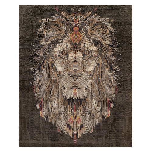 Chocolate Brown, The Maharaja Lion Novelty, Wool and Silk, Soft Pile, Hand Knotted, Oriental 