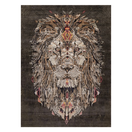Cedar Brown, Hand Knotted, The Maharaja Lion Novelty, Wool and Silk, Soft Pile, Oriental 
