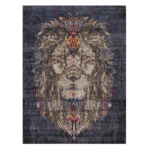 Charcoal Black, Soft Pile, The Maharaja Lion Novelty, Wool and Silk, Hand Knotted, Oriental 