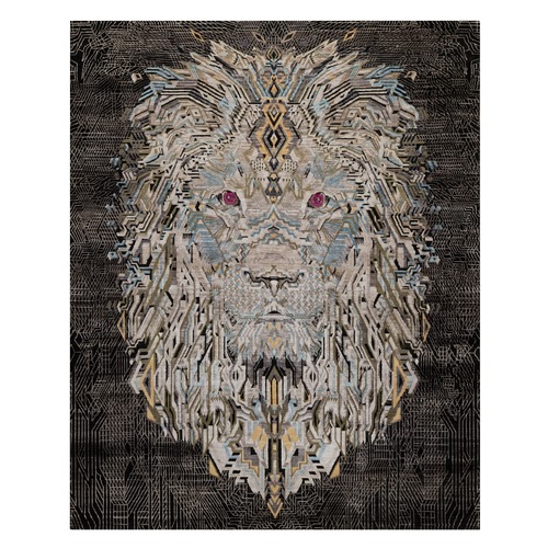 Jade Black, Hand Knotted, The Maharaja Lion Novelty, Wool and Silk, Soft Pile, Oriental 