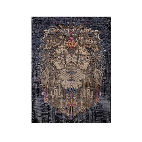 Midnight Black, Wool and Silk, Hand Knotted, The Maharaja Lion Novelty, Soft Pile, Oriental 