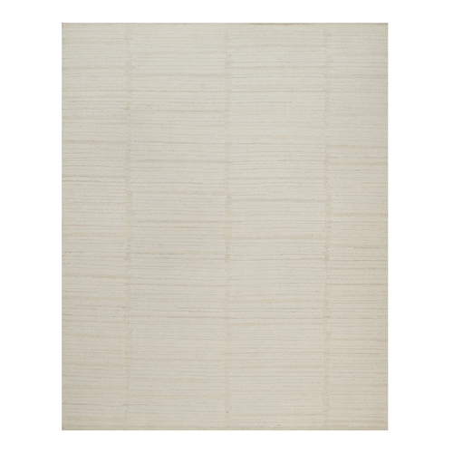 Lace White, Hand Knotted, Modern, Piled Flat Weave, Tone on Tone, Textured, Undyed Natural Wool, Oriental 