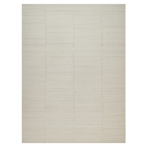 Lace White, Modern, Textured, Piled Flat Weave, Tone on Tone, Undyed Natural Wool, Hand Knotted, Oriental 