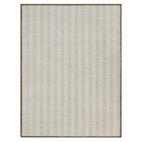 Winter White, Modern, Vertical Stripes Design, Piled Flat Weave, Tone on Tone, Textured, Hand Knotted, Undyed Natural Wool, Oriental 