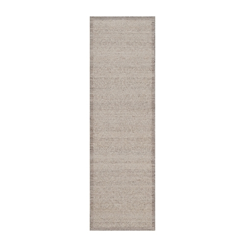Beaver Brown, Textured, Modern Variegated Design, Natural Undyed Wool, Piled Flat Weave, Tone on Tone, Hand Knotted, Runner, Oriental 