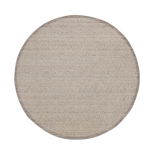 Beaver Brown, Modern Variegated Design, Natural Undyed Wool, Piled Flat Weave, Tone on Tone, Textured, Hand Knotted, Round, Oriental 