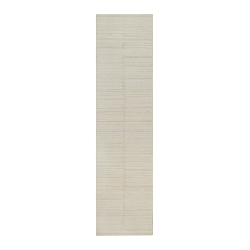Lace White, Modern, Piled Flat Weave, Tone on Tone, Textured, Undyed Natural Wool, Hand Knotted, Runner, Oriental 