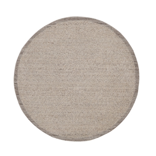 Beaver Brown, Hand Knotted, Modern Variegated Design, Natural Undyed Wool, Piled Flat Weave, Tone on Tone, Textured, Round, Oriental 