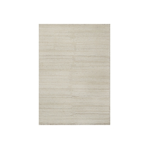 Lace White, Hand Knotted, Modern, Piled Flat Weave, Tone on Tone, Textured, Undyed Natural Wool, Mat, Sample, Oriental Rug