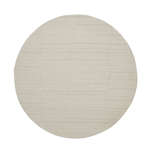 Lace White, Modern, Piled Flat Weave, Tone on Tone, Textured, Hand Knotted, Undyed Natural Wool, Round, Oriental Rug