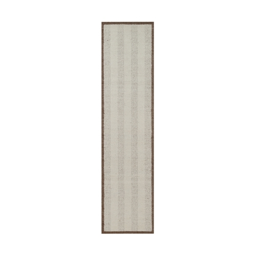 Winter White, Tone on Tone, Modern, Vertical Stripes Design, Piled Flat Weave, Textured, Hand Knotted, Undyed Natural Wool, Runner, Oriental 