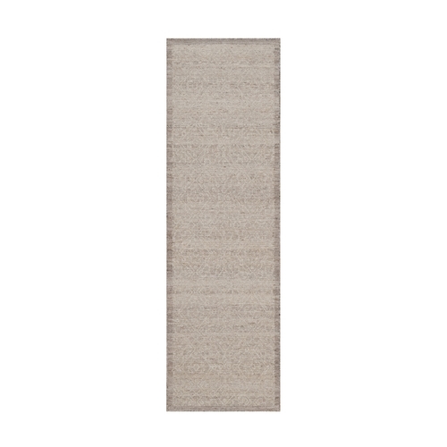 Beaver Brown, Hand Knotted, Modern Variegated Design, Textured, Natural Undyed Wool, Piled Flat Weave, Tone on Tone, Runner, Oriental 