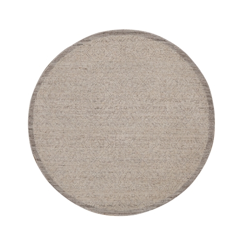 Beaver Brown, Hand Knotted, Modern Variegated Design, Natural Undyed Wool, Piled Flat Weave, Tone on Tone, Textured, Round, Oriental 