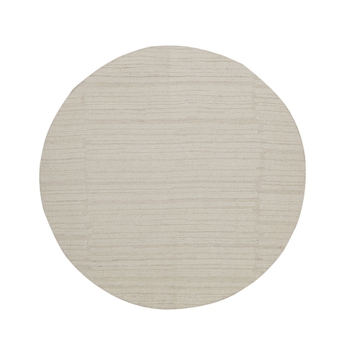 Lace White, Undyed Natural Wool, Modern, Piled Flat Weave, Tone on Tone, Textured, Hand Knotted, Round, Oriental 