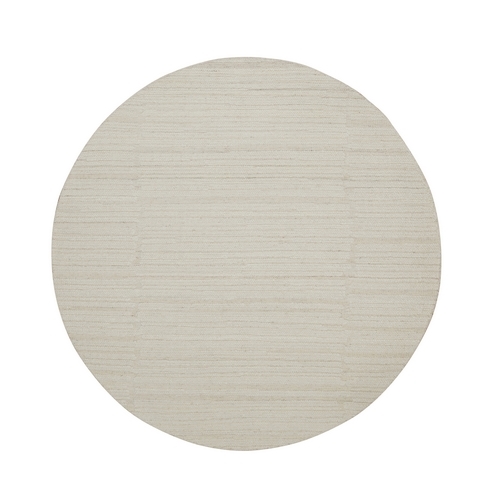 Lace White, Hand Knotted, Modern, Piled Flat Weave, Tone on Tone, Textured, Undyed Natural Wool, Round, Oriental 