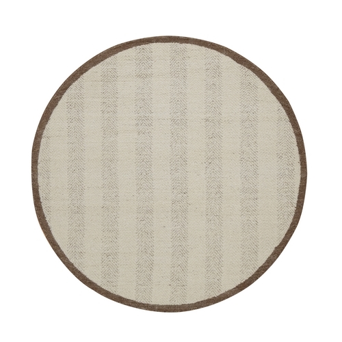 Winter White, Modern, Vertical Stripes Design, Piled Flat Weave, Tone on Tone, Textured, Hand Knotted, Undyed Natural Wool, Round, Oriental 