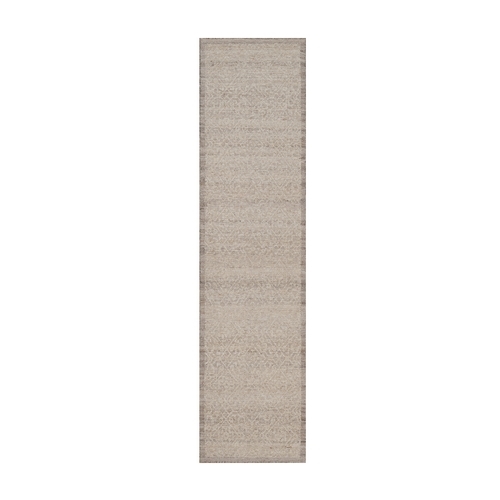 Beaver Brown, Modern Variegated Design, Natural Undyed Wool, Piled Flat Weave, Hand Knotted, Tone on Tone, Textured, Runner, Oriental 