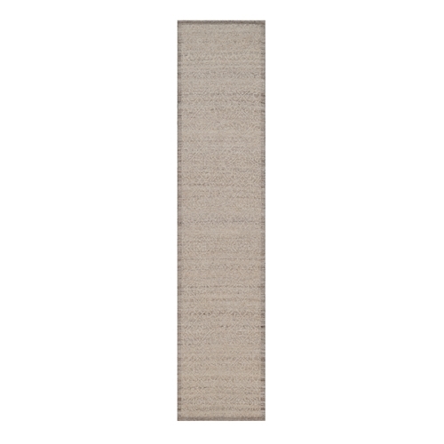 Beaver Brown, Hand Knotted, Modern Variegated Design, Natural Undyed Wool, Piled Flat Weave, Tone on Tone, Textured, Runner, Oriental 