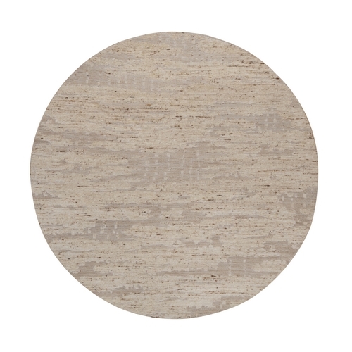 Lace White, Textured with Hi and Low, Modern Design, Wool & Jute, Hand Knotted, Round, Oriental 