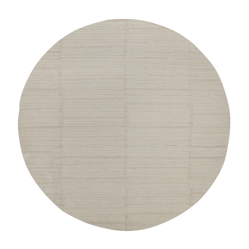 Lace White, Modern, Piled Flat Weave, Tone on Tone, Textured, Hand Knotted, Undyed Natural Wool, Round, Oriental 