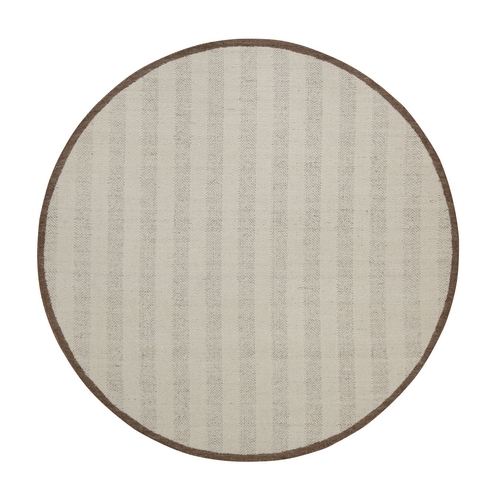 Winter White, Modern, Undyed Natural Wool, Vertical Stripes Design, Piled Flat Weave, Tone on Tone, Textured, Hand Knotted, Round, Oriental 