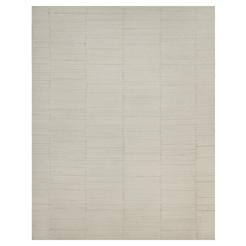 Lace White, Hand Knotted, Modern, Piled Flat Weave, Tone on Tone, Textured, Undyed Natural Wool, XL, Oversized, Oriental 