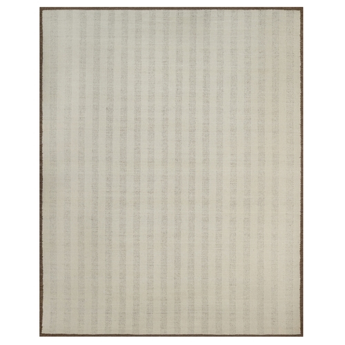 Winter White, Modern, Vertical Stripes Design, Piled Flat Weave, Tone on Tone, Textured, Hand Knotted, Undyed Natural Wool, XL, Oversized, Oriental 