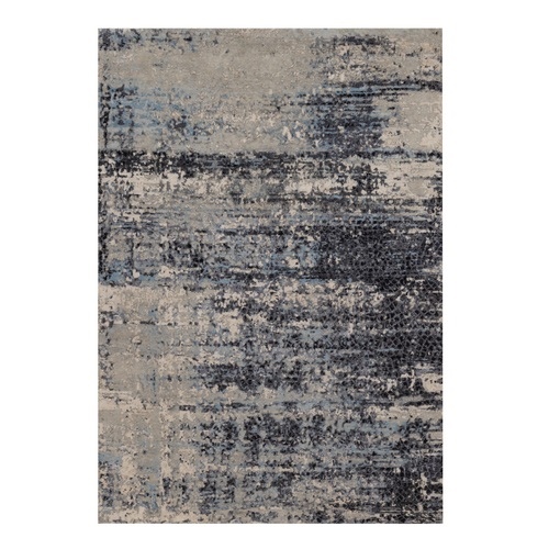 Blue and Gray, Modern Abstract with Mosaic Design, Wool and Silk, Hand Knotted, Oriental 