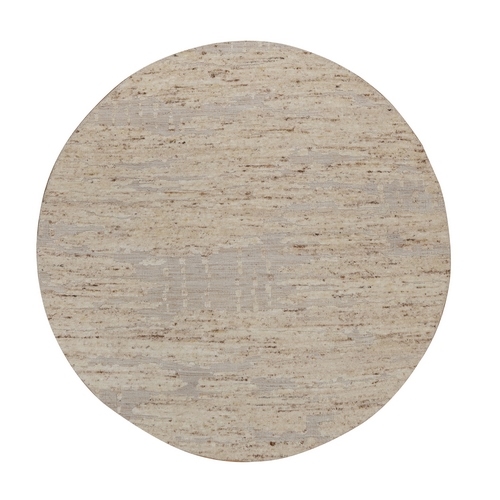 Lace White, Modern Design, Textured with Hi and Low, Wool & Jute, Hand Knotted, Round, Oriental 