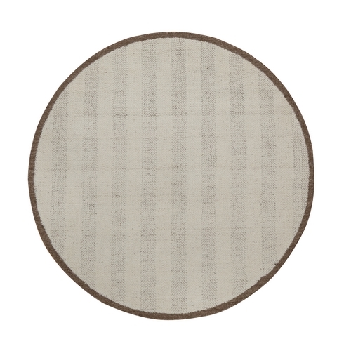 Winter White, Modern, Vertical Stripes Design, Piled Flat Weave, Tone on Tone, Textured, Hand Knotted, Undyed Natural Wool, Round, Oriental 