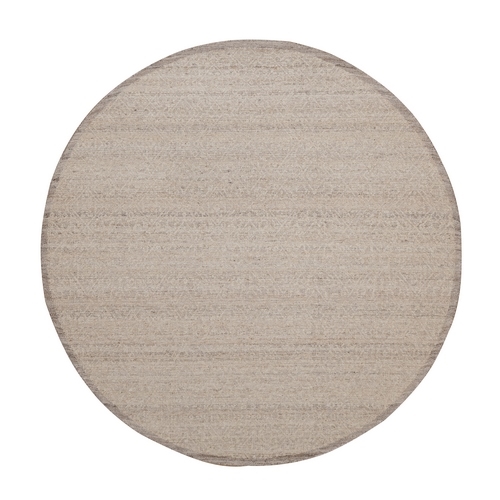 Beaver Brown, Natural Undyed Wool, Hand Knotted, Modern Variegated Design, Piled Flat Weave, Tone on Tone, Textured, Round, Oriental Rug