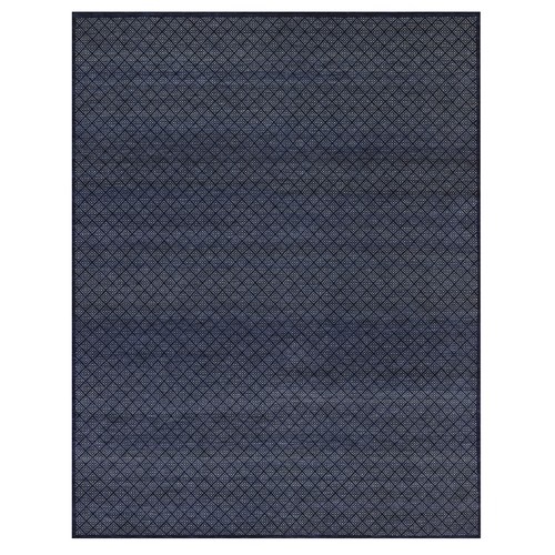 Braves Navy Blue, Repetitive Box Design, Tone on Tone, Hand Knotted, 100% Wool, Oriental 