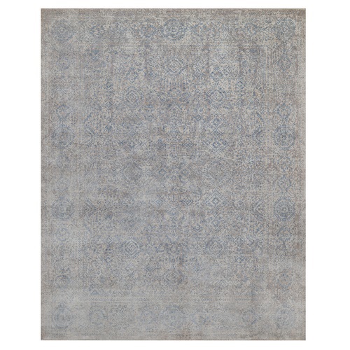 Blue-Gray, Persian Broken and Erased All Over Design, Hand Knotted, 100% Wool, Densely Woven, Oriental 