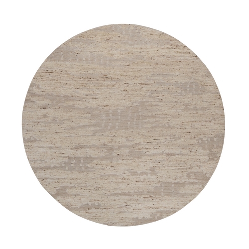 Lace White, Modern Design, Hand Knotted, Textured with Hi and Low, Wool and Jute, Round, Oriental 