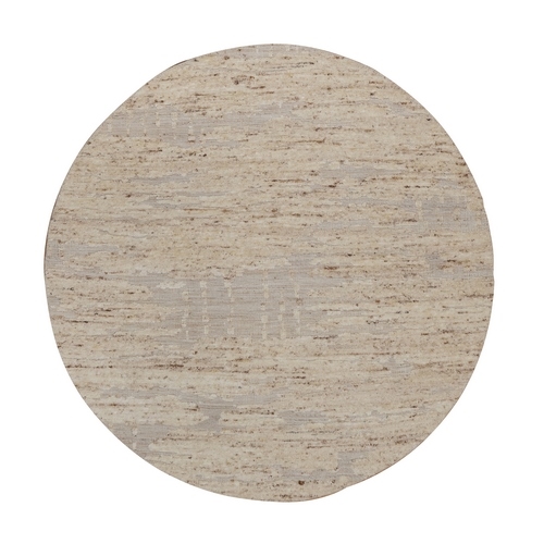 Lace White, Textured with Hi and Low, Modern Design, Hand Knotted, Wool & Jute, Round, Oriental 