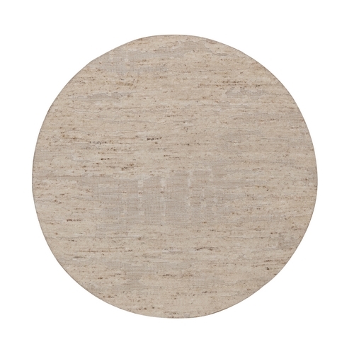 Lace White, Modern Design, Textured with Hi and Low, Wool & Jute, Hand Knotted, Round, Oriental 