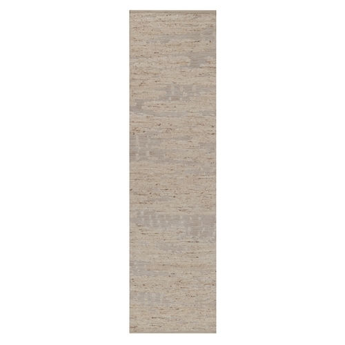 Lace White, Textured with Hi and Low, Modern Design, Wool & Jute, Hand Knotted, Runner, Oriental 