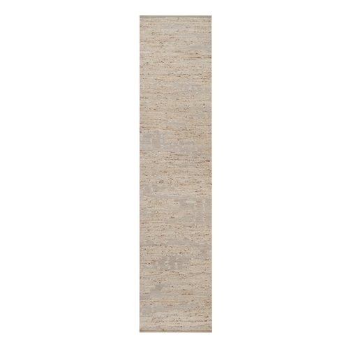 Lace White, Modern Design, Textured with Hi and Low, Wool & Jute, Hand Knotted, Runner, Oriental 
