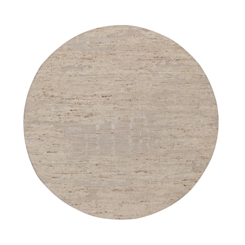 Lace White, Hand Knotted, Textured with Hi and Low, Modern Design, Wool & Jute, Round, Oriental 