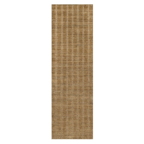 Camel Brown, Undyed Natural Wool, Vertical Stripes Design with Salt and Pepper Effect, Hand Loomed, Runner, Oriental 