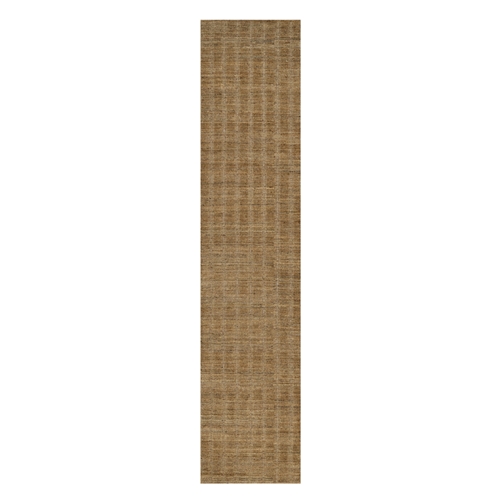 Camel Brown, Vertical Stripes Design with Salt and Pepper Effect, Hand Loomed, Undyed Natural Wool, Runner, Oriental 