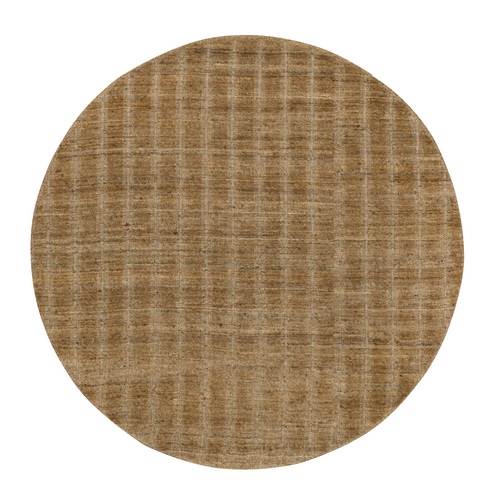 Camel Brown, Undyed Natural Wool, Vertical Stripes Design with Salt and Pepper Effect, Hand Loomed, Round, Oriental 