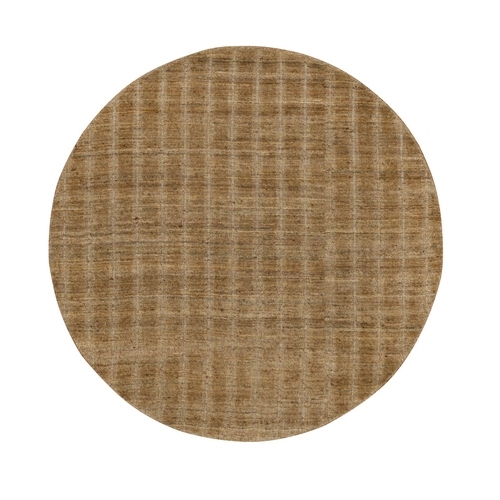 Camel Brown, Hand Loomed, Undyed Natural Wool, Vertical Stripes Design with Salt and Pepper Effect, Round, Oriental 