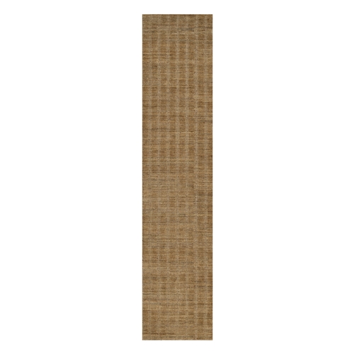 Camel Brown, Undyed Natural Wool, Vertical Stripes Design with Salt and Pepper Effect, Hand Loomed, Runner, Oriental 
