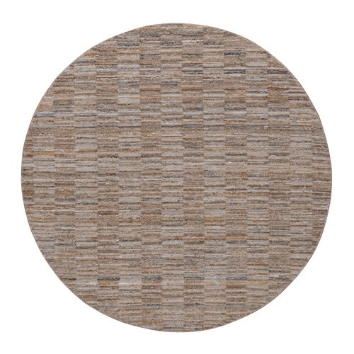 Camel Brown, Modern Grid Pattern, Polyester, Textured, Hand Loomed, Round, Oriental 