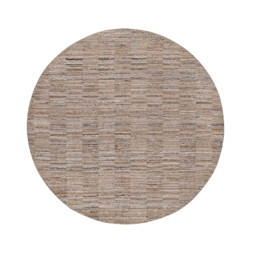 Beaver Brown, Hand Loomed, Modern Grid Pattern, Polyester, Textured, Round, Oriental 