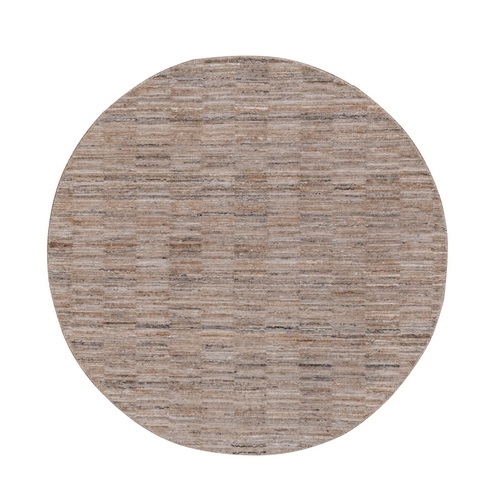 Beaver Brown, Textured, Modern Grid Pattern, Polyester, Hand Loomed, Round, Oriental 