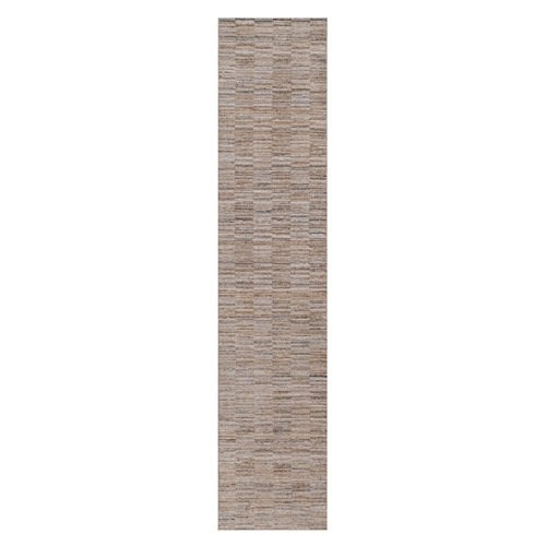Beaver Brown, Textured, Modern Grid Pattern, Polyester, Hand Loomed, Runner, Oriental 